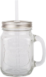 Clear Retro Clear 15oz Handled Summer Cocktail Jam Jars Beer Glass BBQ Drinking Lid Straw